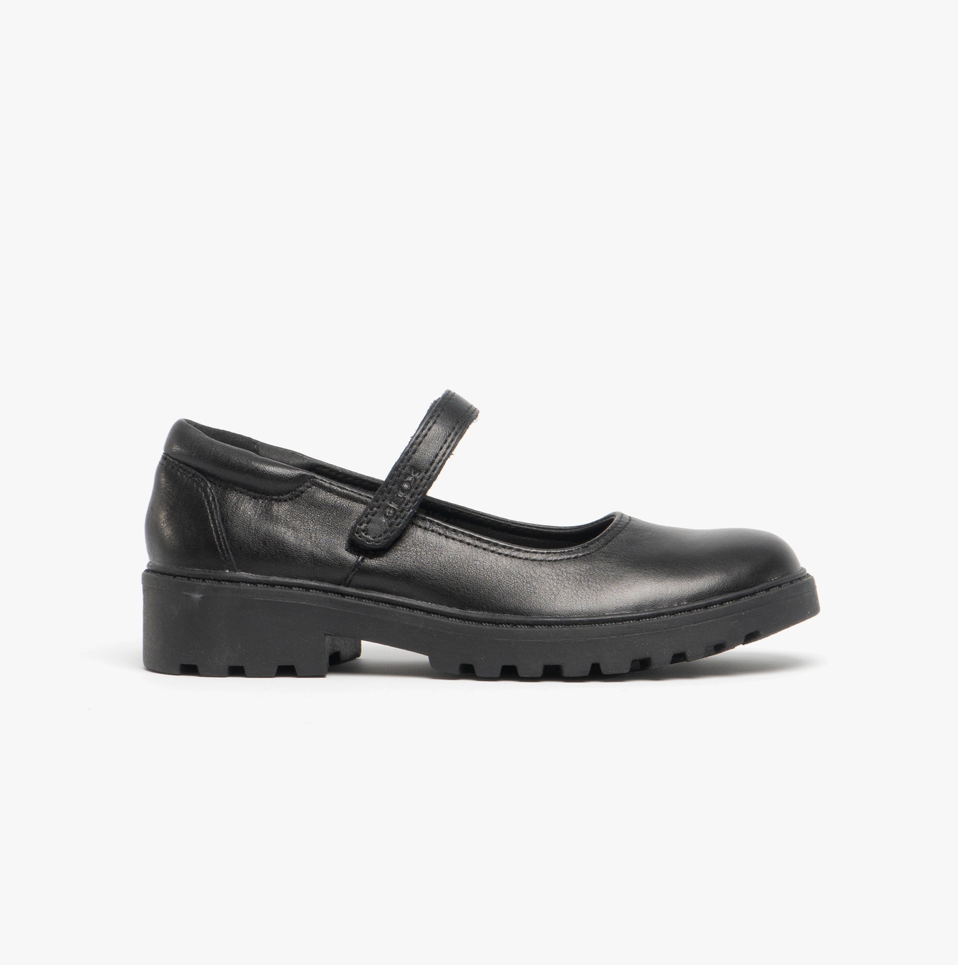 JR CASEY Girls Matte Black Leather School Shoes