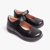 NAIMARA G A Girls Leather Touch Fasten School Shoes Black