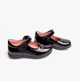 Girls Leather Touch Fasten School Shoes Patent Black