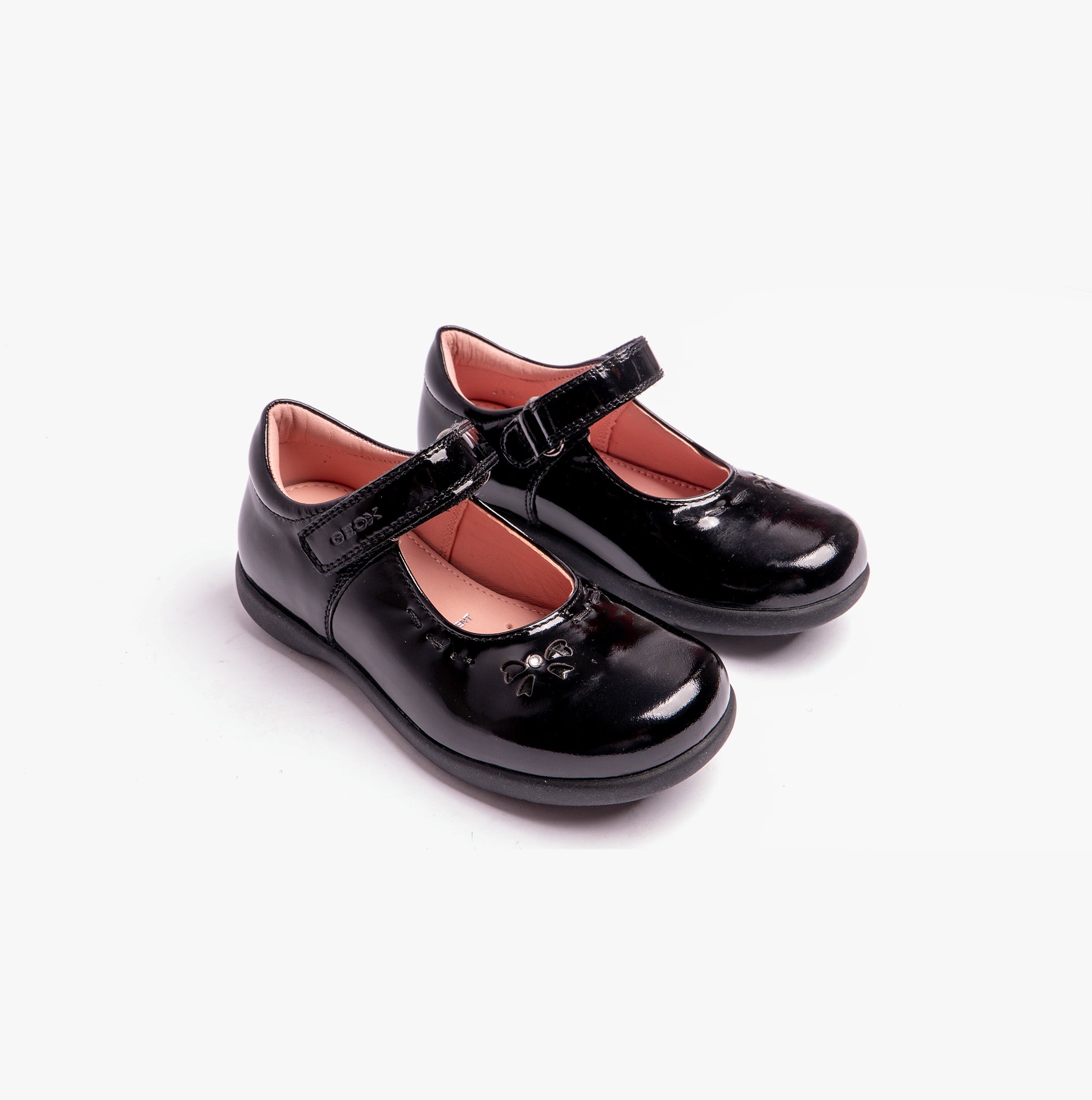 Girls Leather Touch Fasten School Shoes Patent Black