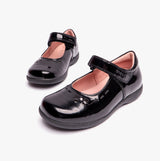 Girls Leather Touch Fasten School Shoes Patent Black