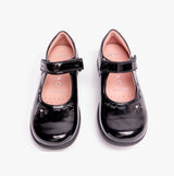 Girls Leather Touch Fasten School Shoes Patent Black